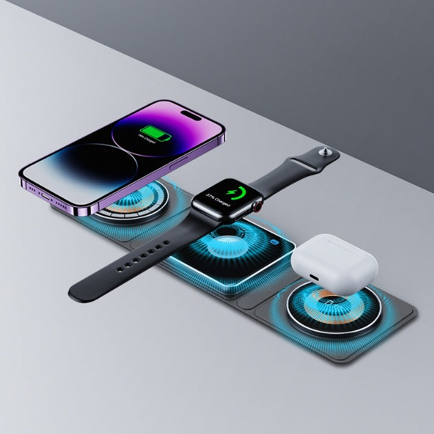 3-in-1 Magnetic Foldable Wireless Charger for iPhone, Apple Watch & AirPods