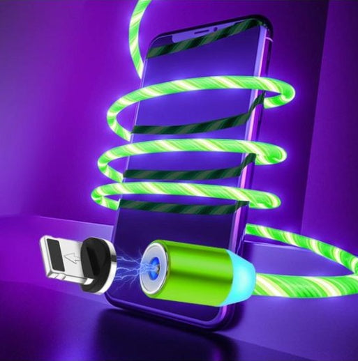 Magnetic LED Charging Cable for iPhone, Android & Type-C – 360° Flowing Light