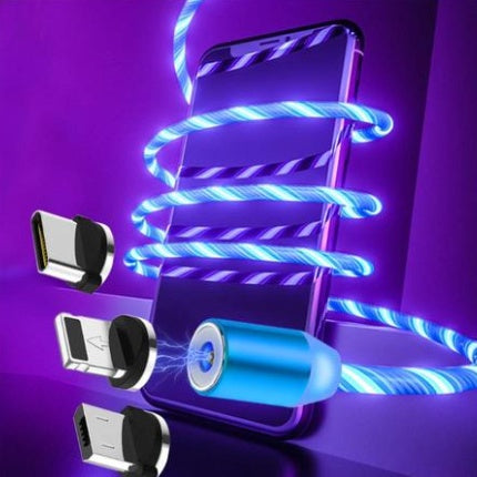 Magnetic LED Charging Cable for iPhone, Android & Type-C – 360° Flowing Light