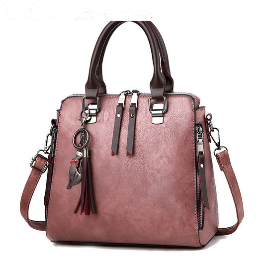 Vintage PU Leather Tassel Handbag – Large Capacity Shoulder Tote for Women