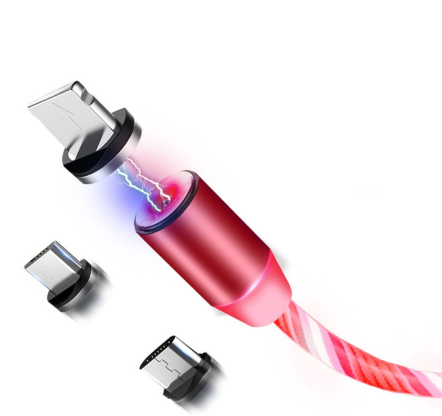 Magnetic LED Charging Cable for iPhone, Android & Type-C – 360° Flowing Light
