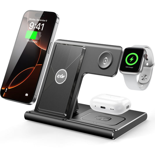3-in-1 Foldable Wireless Charging Station for iPhone, Apple Watch & AirPods – 15W Fast Charger