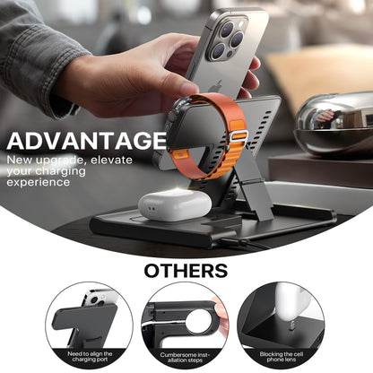 3-in-1 Foldable Wireless Charging Station for iPhone, Apple Watch & AirPods – 15W Fast Charger