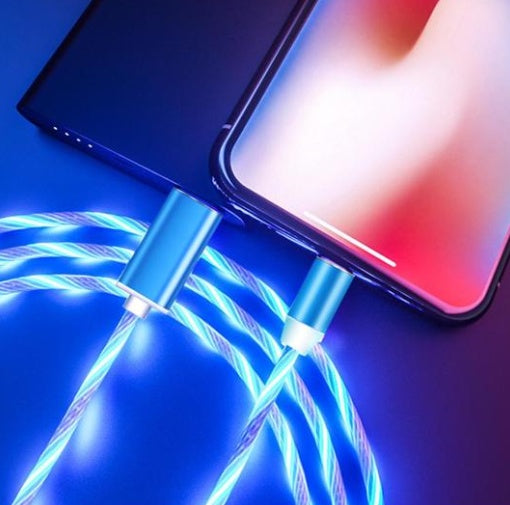 Magnetic LED Charging Cable for iPhone, Android & Type-C – 360° Flowing Light