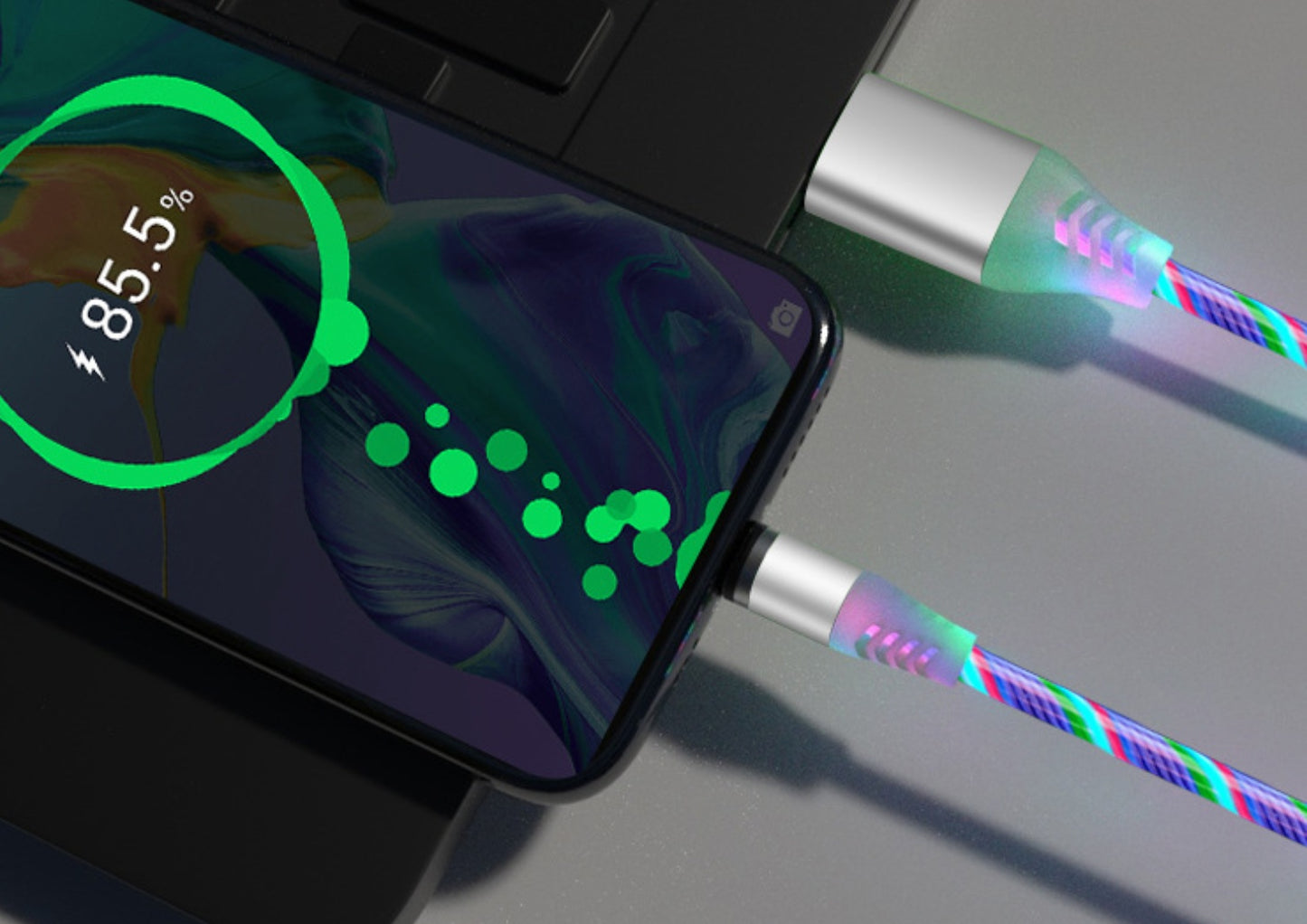 Magnetic LED Charging Cable for iPhone, Android & Type-C – 360° Flowing Light