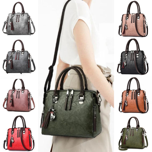 Vintage PU Leather Tassel Handbag – Large Capacity Shoulder Tote for Women