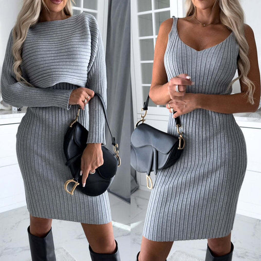 2-Piece Women’s Long Sleeve Top & Bodycon Skirt Set – Fall/Winter Outfit